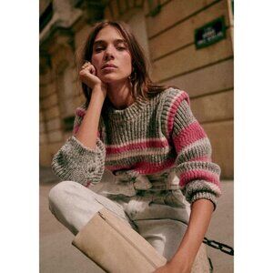 Sézane Yara Jumper Gray/Fuchsia Size Medium